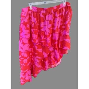 Shein Curve Red & Pink Assymetrical Skirt - size 4XL